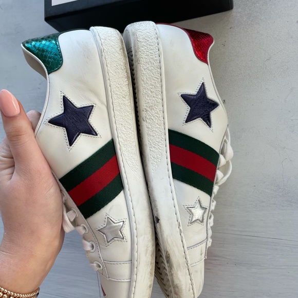 ❌SOLD❌Gucci Ace Star Embroidered Stripe Leather Sneaker White Sneaker - Picture 7 of 15